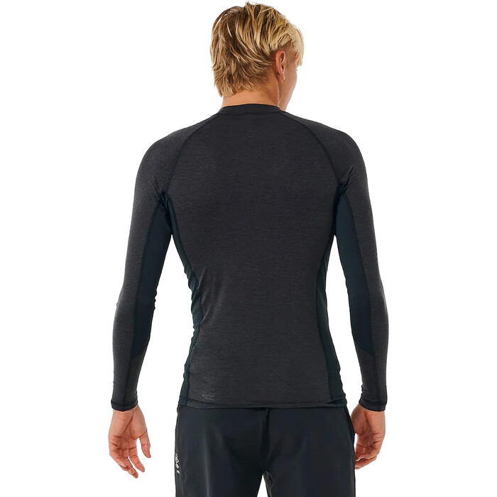 2024 Rip Curl Hombres Dawn Patrol Performance UPF Chaleco De Lycra De Manga Larga 14AMRV - Black Marled